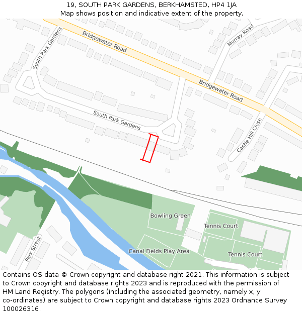 19, SOUTH PARK GARDENS, BERKHAMSTED, HP4 1JA: Location map and indicative extent of plot