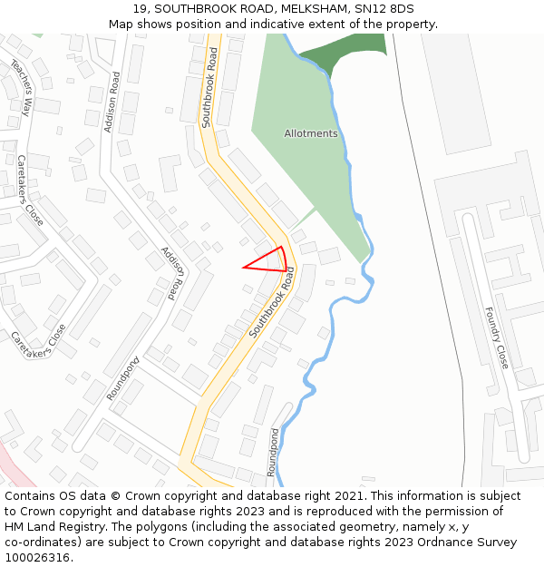 19, SOUTHBROOK ROAD, MELKSHAM, SN12 8DS: Location map and indicative extent of plot