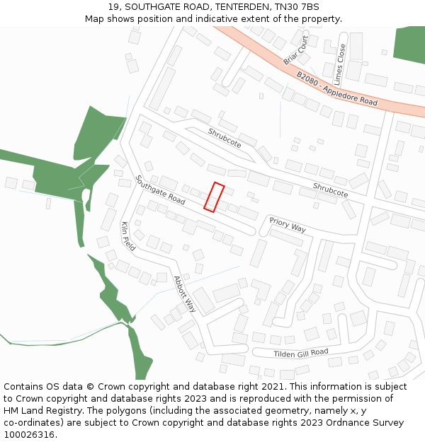 19, SOUTHGATE ROAD, TENTERDEN, TN30 7BS: Location map and indicative extent of plot