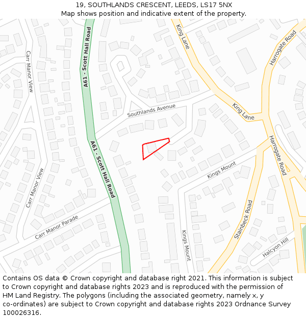 19, SOUTHLANDS CRESCENT, LEEDS, LS17 5NX: Location map and indicative extent of plot