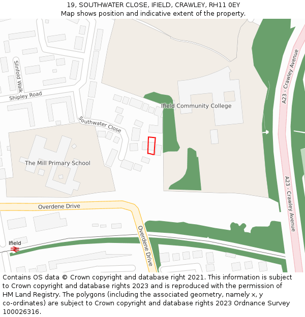 19, SOUTHWATER CLOSE, IFIELD, CRAWLEY, RH11 0EY: Location map and indicative extent of plot