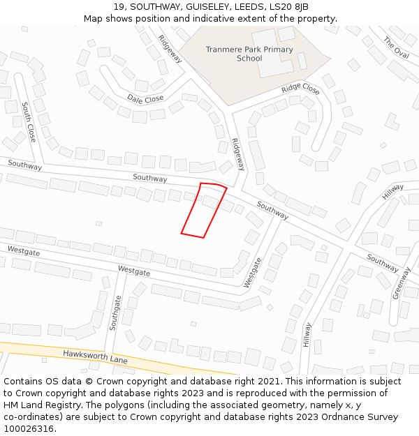 19, SOUTHWAY, GUISELEY, LEEDS, LS20 8JB: Location map and indicative extent of plot