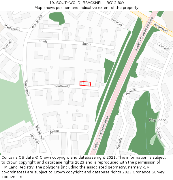 19, SOUTHWOLD, BRACKNELL, RG12 8XY: Location map and indicative extent of plot