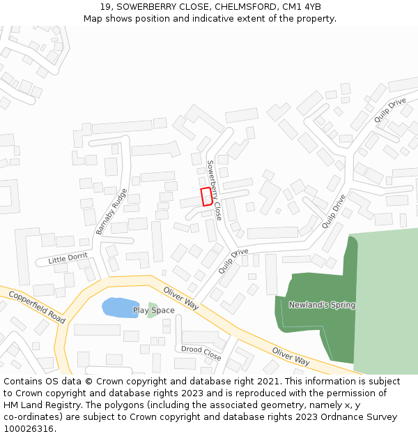 19, SOWERBERRY CLOSE, CHELMSFORD, CM1 4YB: Location map and indicative extent of plot