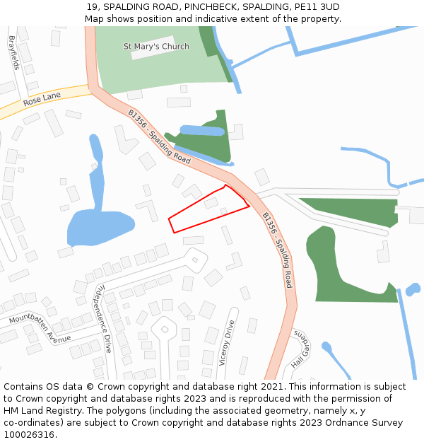 19, SPALDING ROAD, PINCHBECK, SPALDING, PE11 3UD: Location map and indicative extent of plot