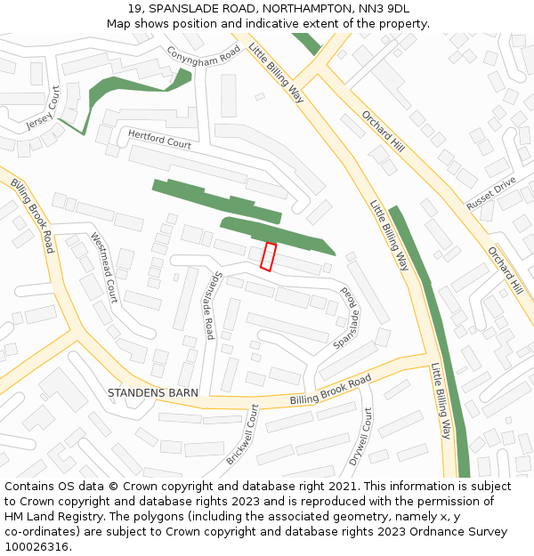 19, SPANSLADE ROAD, NORTHAMPTON, NN3 9DL: Location map and indicative extent of plot