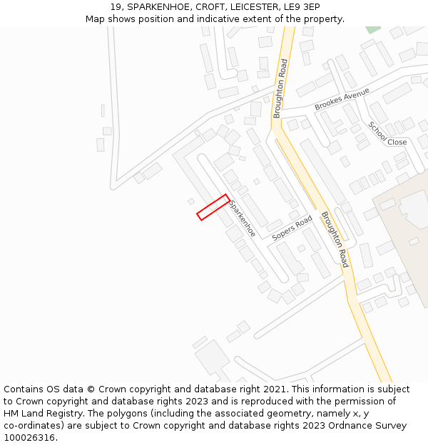 19, SPARKENHOE, CROFT, LEICESTER, LE9 3EP: Location map and indicative extent of plot