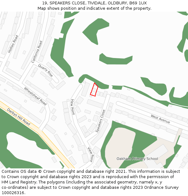 19, SPEAKERS CLOSE, TIVIDALE, OLDBURY, B69 1UX: Location map and indicative extent of plot