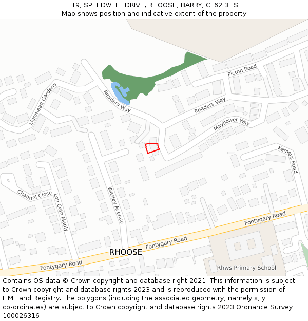 19, SPEEDWELL DRIVE, RHOOSE, BARRY, CF62 3HS: Location map and indicative extent of plot