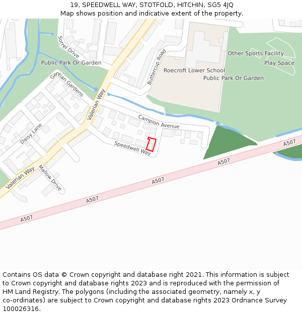 19, SPEEDWELL WAY, STOTFOLD, HITCHIN, SG5 4JQ: Location map and indicative extent of plot