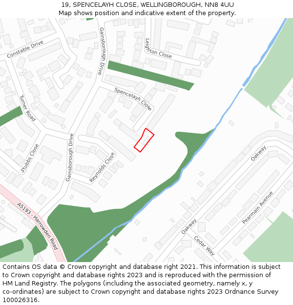 19, SPENCELAYH CLOSE, WELLINGBOROUGH, NN8 4UU: Location map and indicative extent of plot