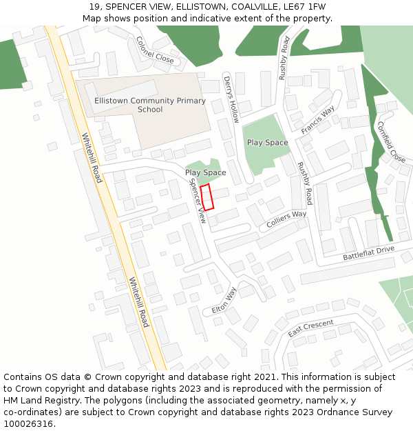 19, SPENCER VIEW, ELLISTOWN, COALVILLE, LE67 1FW: Location map and indicative extent of plot
