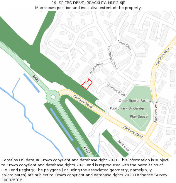 19, SPIERS DRIVE, BRACKLEY, NN13 6JB: Location map and indicative extent of plot