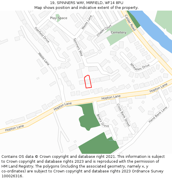 19, SPINNERS WAY, MIRFIELD, WF14 8PU: Location map and indicative extent of plot