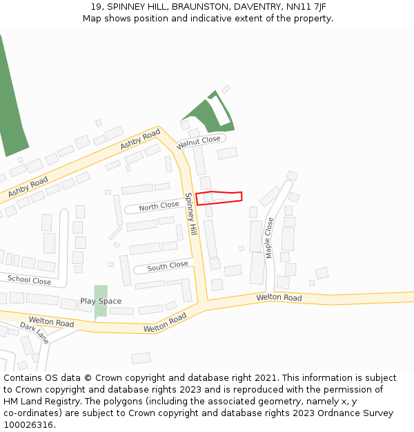 19, SPINNEY HILL, BRAUNSTON, DAVENTRY, NN11 7JF: Location map and indicative extent of plot