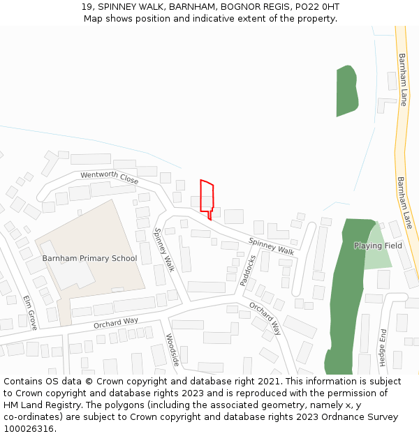 19, SPINNEY WALK, BARNHAM, BOGNOR REGIS, PO22 0HT: Location map and indicative extent of plot