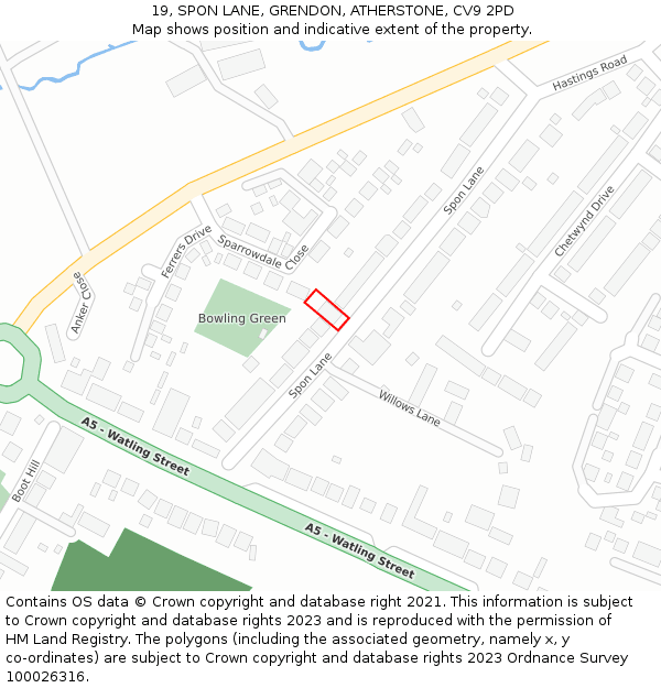 19, SPON LANE, GRENDON, ATHERSTONE, CV9 2PD: Location map and indicative extent of plot