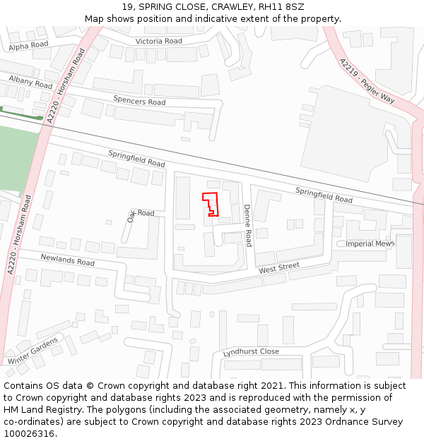 19, SPRING CLOSE, CRAWLEY, RH11 8SZ: Location map and indicative extent of plot