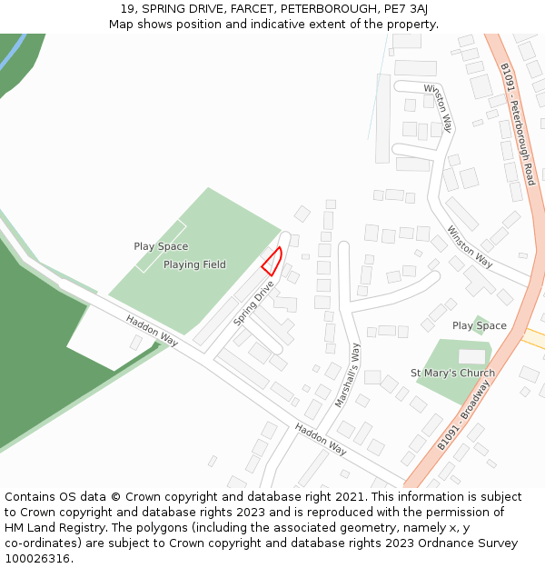 19, SPRING DRIVE, FARCET, PETERBOROUGH, PE7 3AJ: Location map and indicative extent of plot