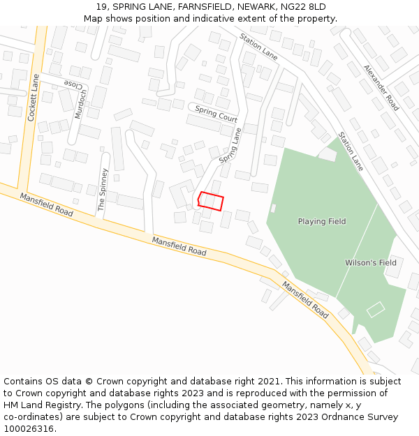19, SPRING LANE, FARNSFIELD, NEWARK, NG22 8LD: Location map and indicative extent of plot