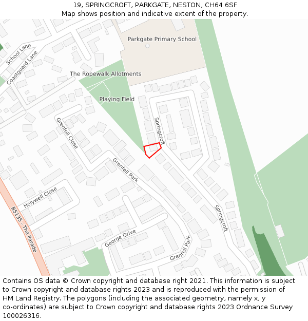 19, SPRINGCROFT, PARKGATE, NESTON, CH64 6SF: Location map and indicative extent of plot