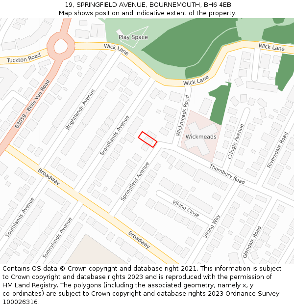 19, SPRINGFIELD AVENUE, BOURNEMOUTH, BH6 4EB: Location map and indicative extent of plot