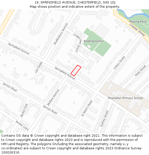19, SPRINGFIELD AVENUE, CHESTERFIELD, S40 1DJ: Location map and indicative extent of plot