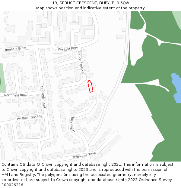 19, SPRUCE CRESCENT, BURY, BL9 6QW: Location map and indicative extent of plot