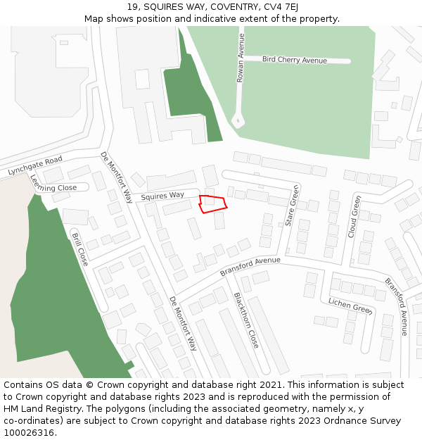 19, SQUIRES WAY, COVENTRY, CV4 7EJ: Location map and indicative extent of plot