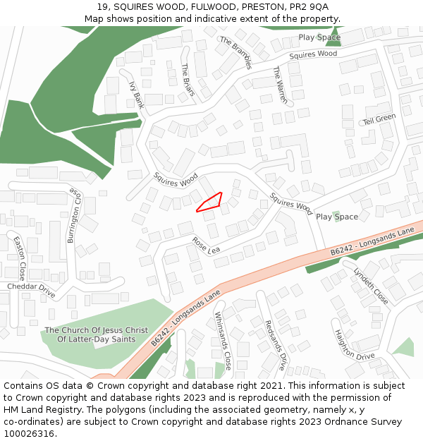 19, SQUIRES WOOD, FULWOOD, PRESTON, PR2 9QA: Location map and indicative extent of plot