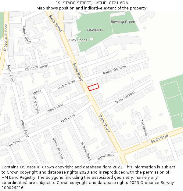 19, STADE STREET, HYTHE, CT21 6DA: Location map and indicative extent of plot