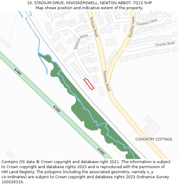19, STADIUM DRIVE, KINGSKERSWELL, NEWTON ABBOT, TQ12 5HP: Location map and indicative extent of plot