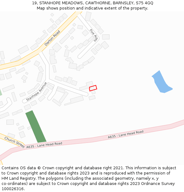 19, STANHOPE MEADOWS, CAWTHORNE, BARNSLEY, S75 4GQ: Location map and indicative extent of plot