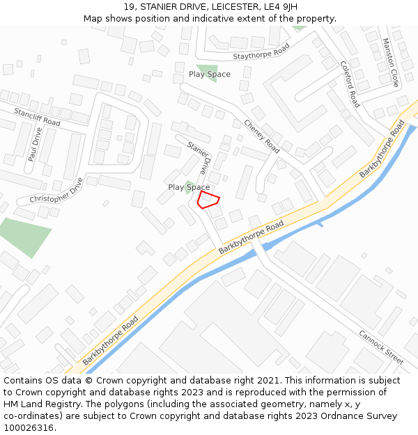 19, STANIER DRIVE, LEICESTER, LE4 9JH: Location map and indicative extent of plot