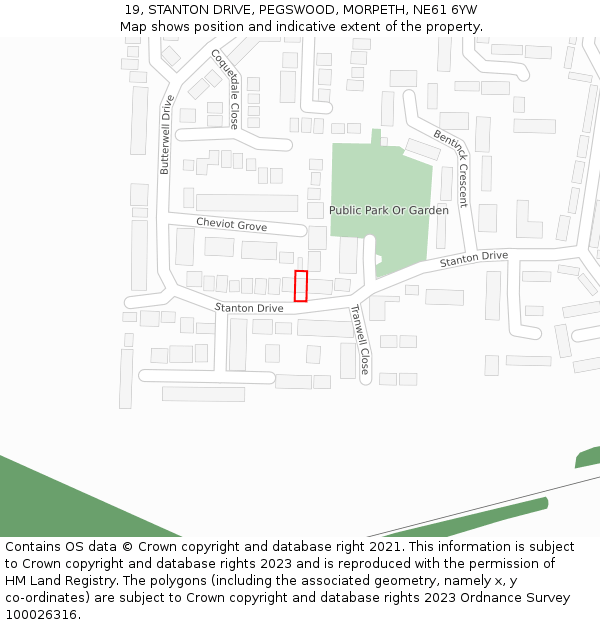 19, STANTON DRIVE, PEGSWOOD, MORPETH, NE61 6YW: Location map and indicative extent of plot