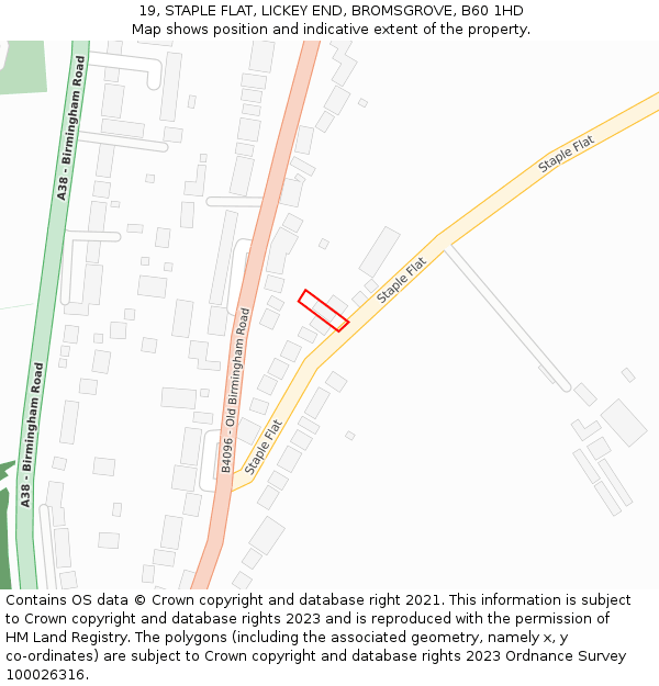 19, STAPLE FLAT, LICKEY END, BROMSGROVE, B60 1HD: Location map and indicative extent of plot