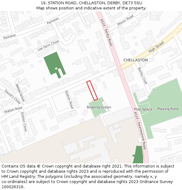 19, STATION ROAD, CHELLASTON, DERBY, DE73 5SU: Location map and indicative extent of plot
