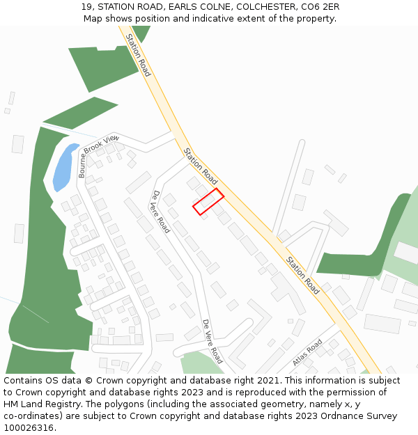 19, STATION ROAD, EARLS COLNE, COLCHESTER, CO6 2ER: Location map and indicative extent of plot