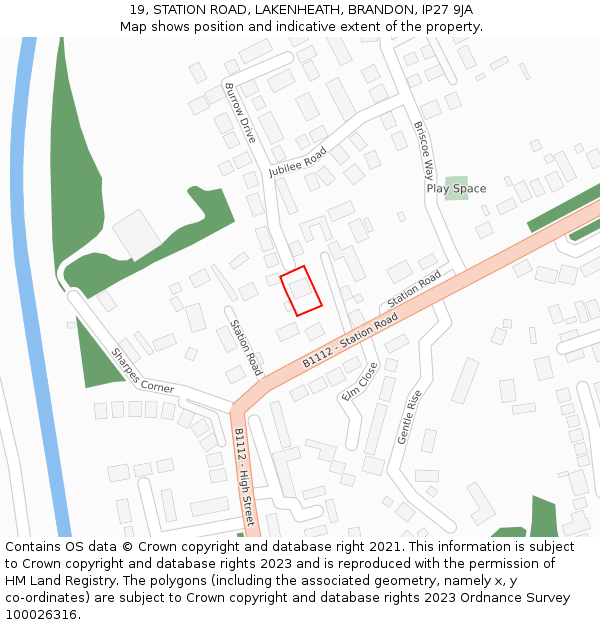 19, STATION ROAD, LAKENHEATH, BRANDON, IP27 9JA: Location map and indicative extent of plot