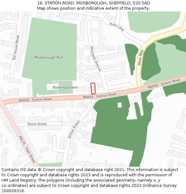 19, STATION ROAD, MOSBOROUGH, SHEFFIELD, S20 5AD: Location map and indicative extent of plot