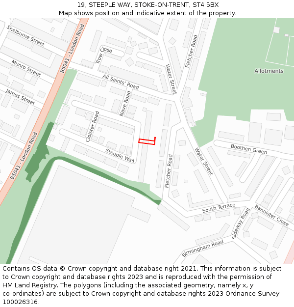 19, STEEPLE WAY, STOKE-ON-TRENT, ST4 5BX: Location map and indicative extent of plot