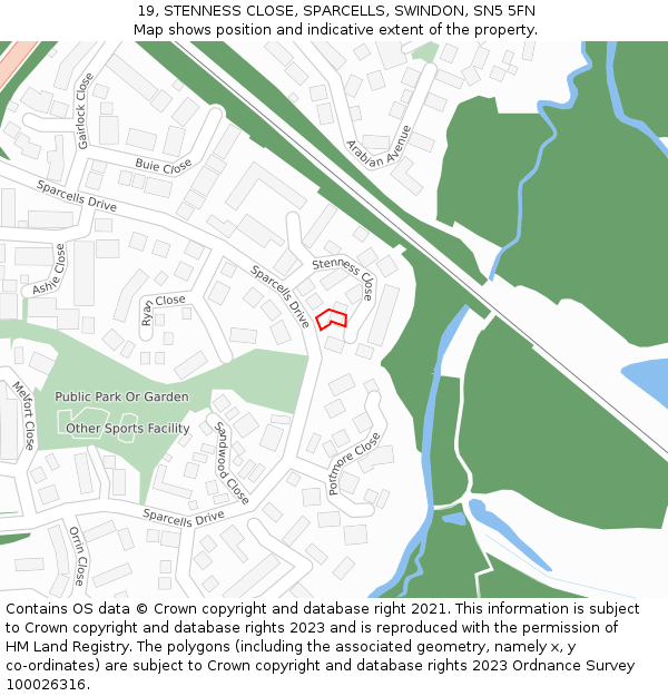 19, STENNESS CLOSE, SPARCELLS, SWINDON, SN5 5FN: Location map and indicative extent of plot