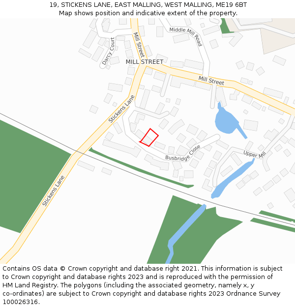 19, STICKENS LANE, EAST MALLING, WEST MALLING, ME19 6BT: Location map and indicative extent of plot