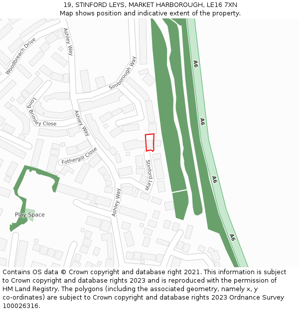 19, STINFORD LEYS, MARKET HARBOROUGH, LE16 7XN: Location map and indicative extent of plot