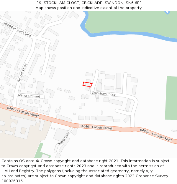 19, STOCKHAM CLOSE, CRICKLADE, SWINDON, SN6 6EF: Location map and indicative extent of plot