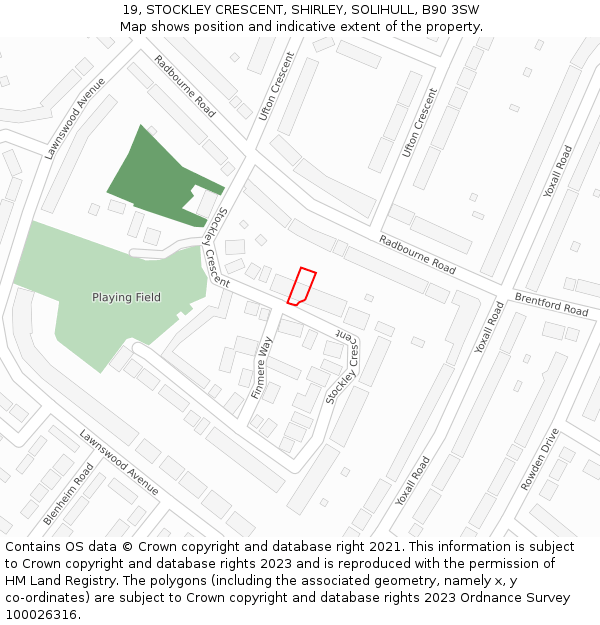 19, STOCKLEY CRESCENT, SHIRLEY, SOLIHULL, B90 3SW: Location map and indicative extent of plot