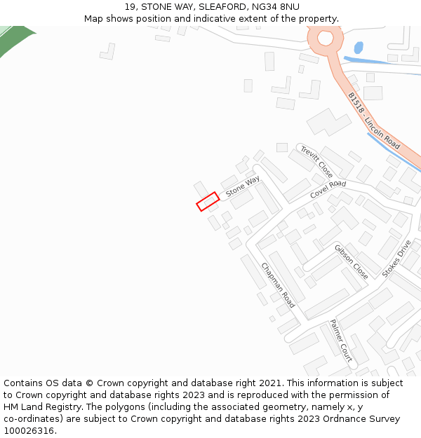 19, STONE WAY, SLEAFORD, NG34 8NU: Location map and indicative extent of plot