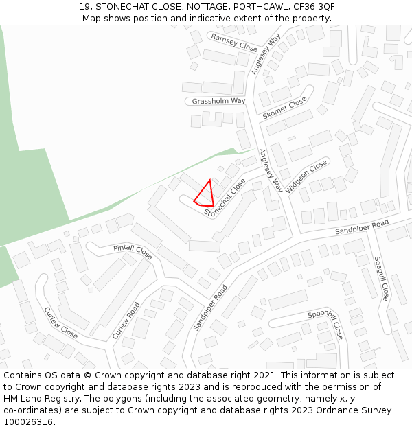 19, STONECHAT CLOSE, NOTTAGE, PORTHCAWL, CF36 3QF: Location map and indicative extent of plot