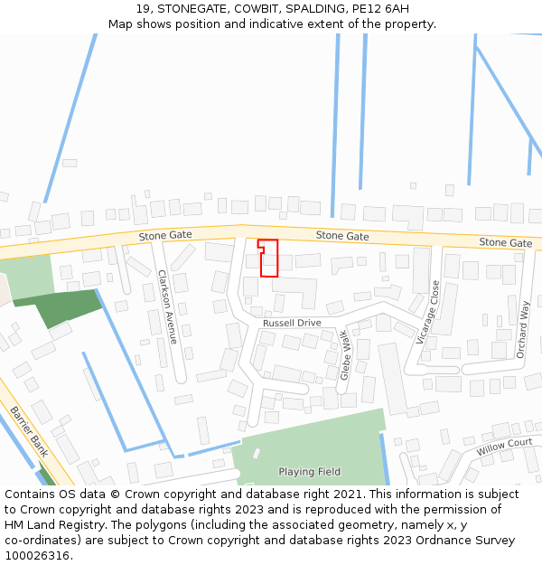 19, STONEGATE, COWBIT, SPALDING, PE12 6AH: Location map and indicative extent of plot