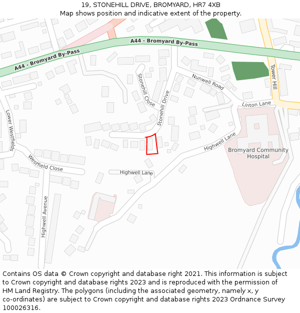 19, STONEHILL DRIVE, BROMYARD, HR7 4XB: Location map and indicative extent of plot